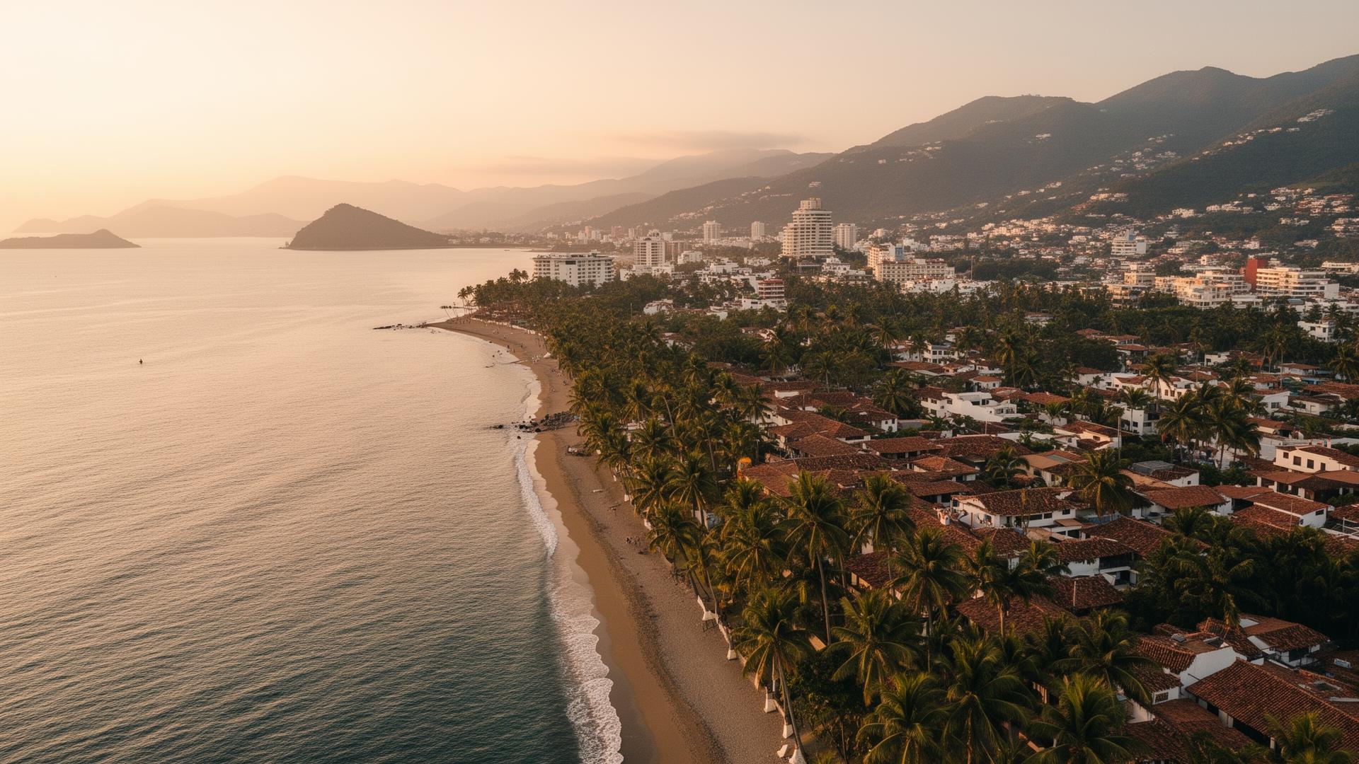Puerto Vallarta coastline at golden hour